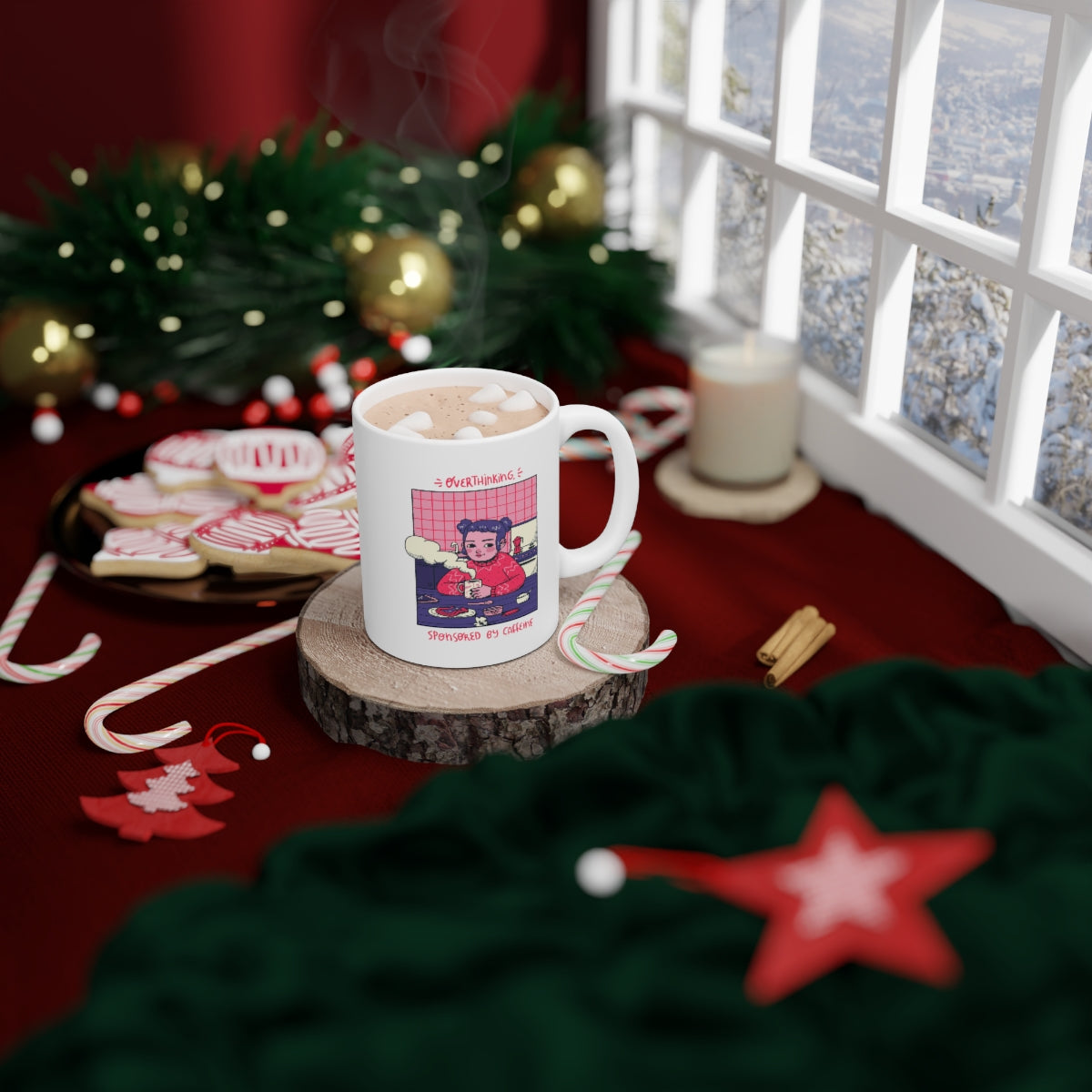 Overthinking Cute Girl Ceramic Mug