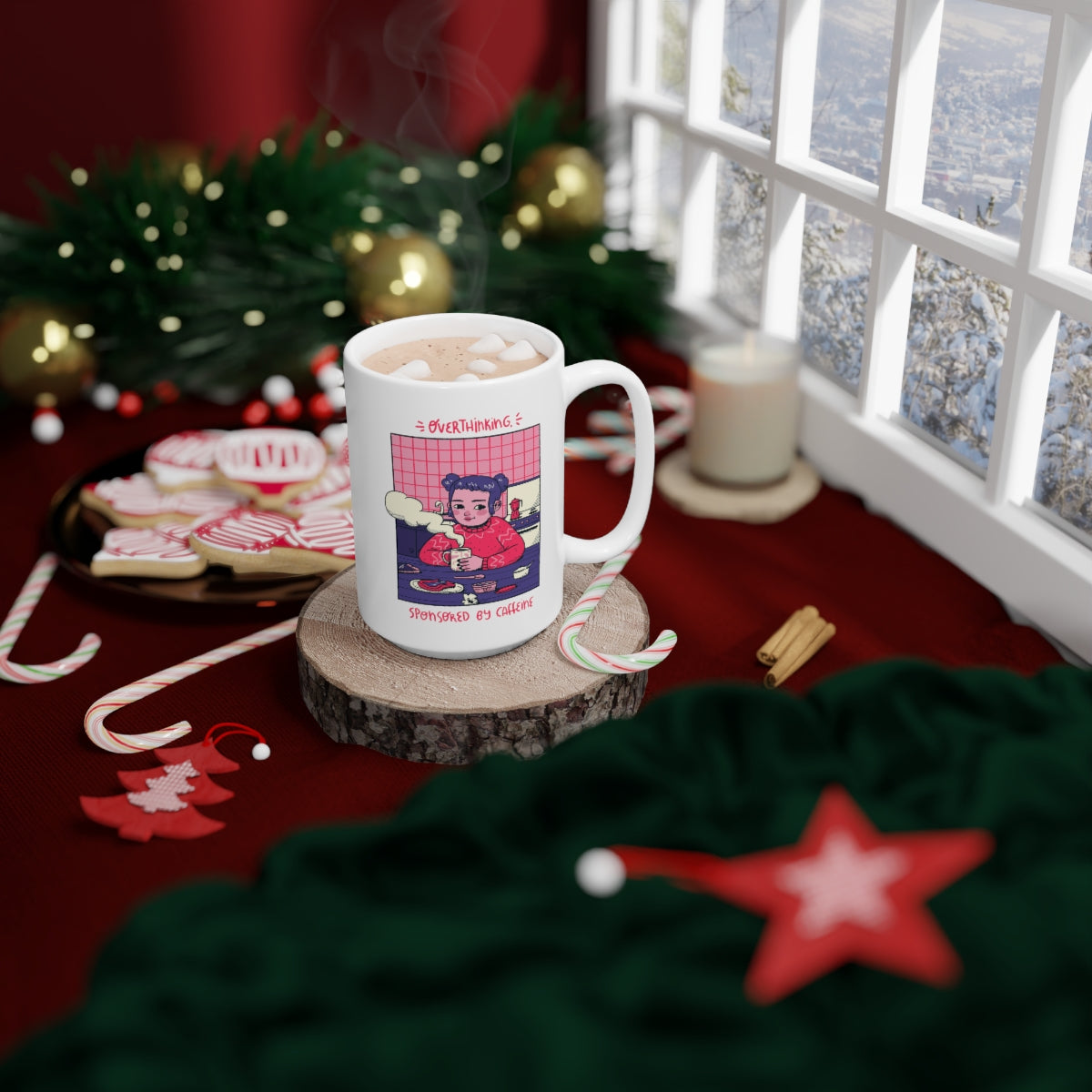 Overthinking Cute Girl Ceramic Mug