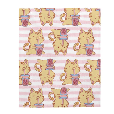 Boba Cat Velveteen Plush Blanket