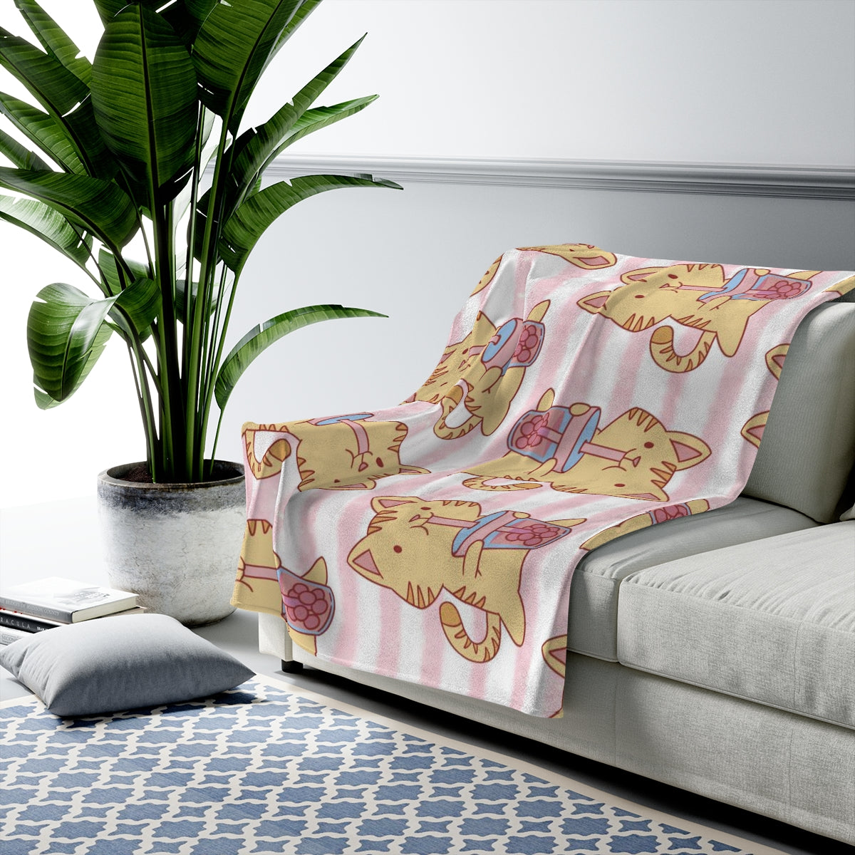 Boba Cat Velveteen Plush Blanket