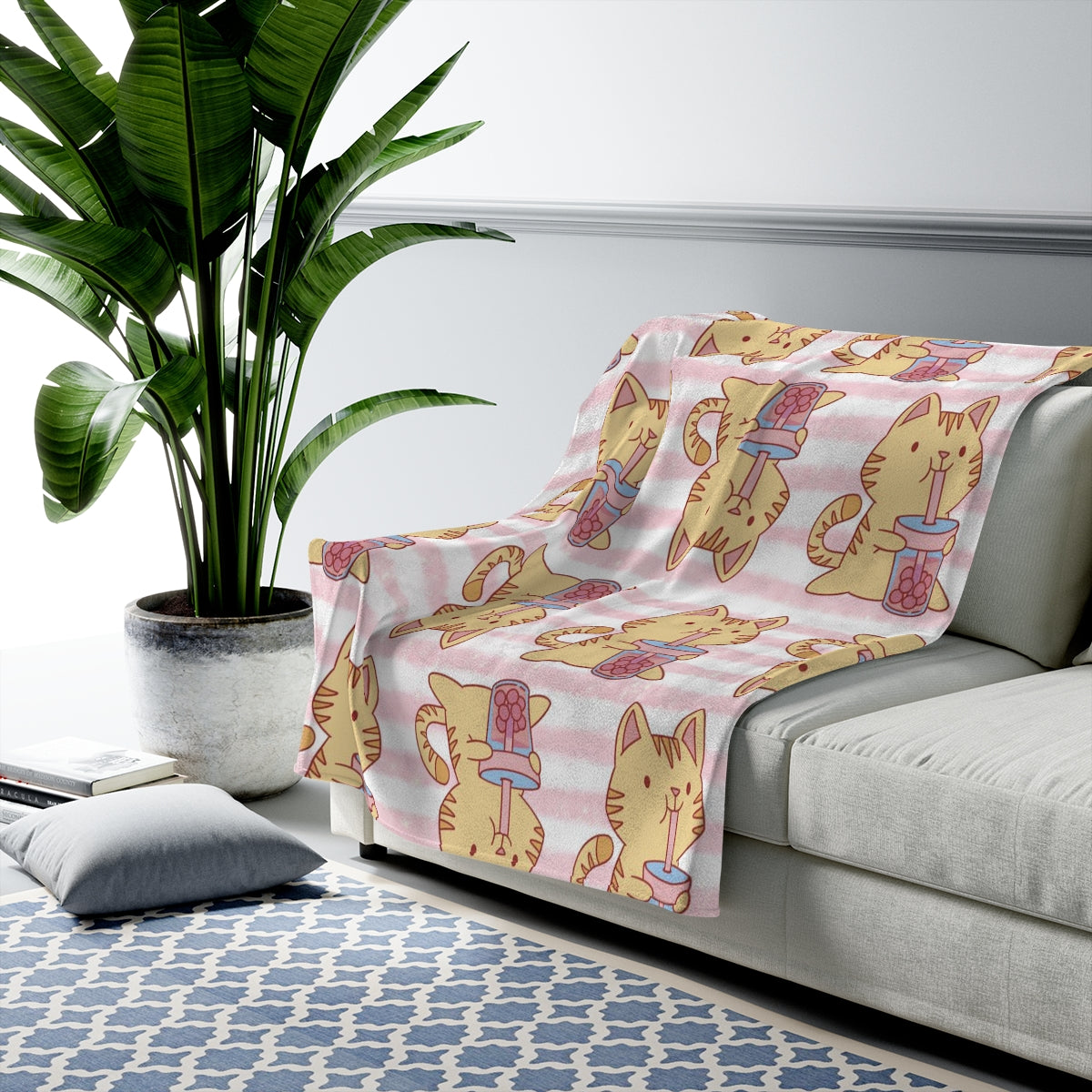 Boba Cat Velveteen Plush Blanket