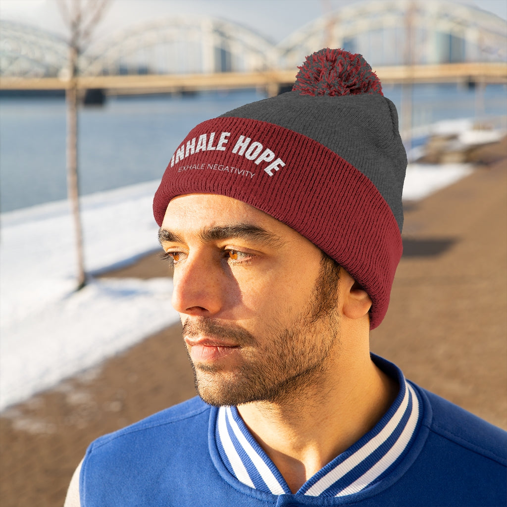 Inhale Hope Exhale Negativity Pom Pom Beanie