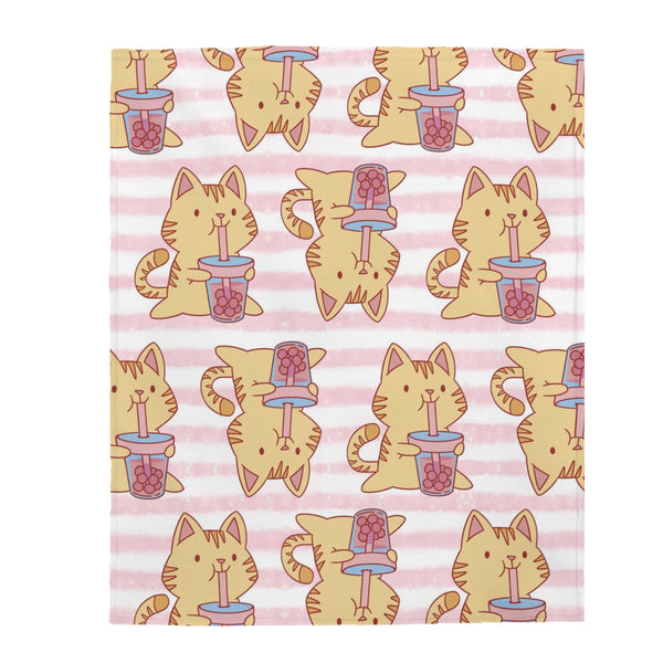 Boba Cat Velveteen Plush Blanket