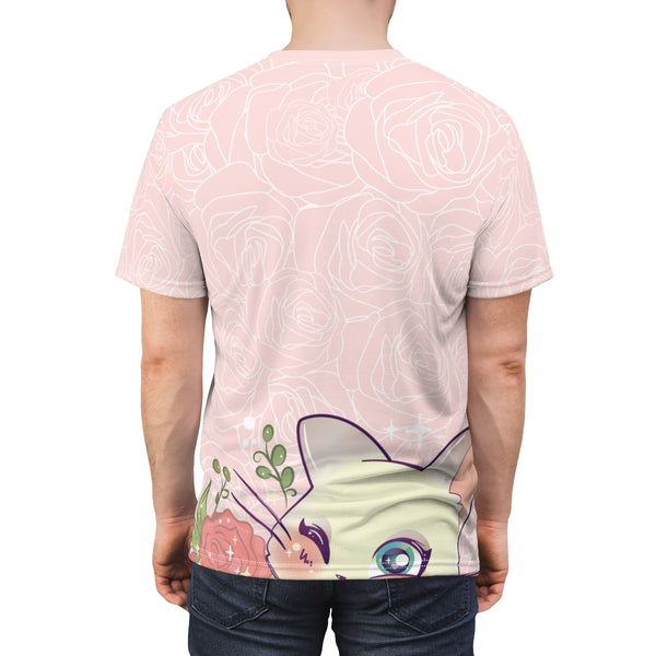Cats and Roses Have Me Smiling Unisex AOP Tee