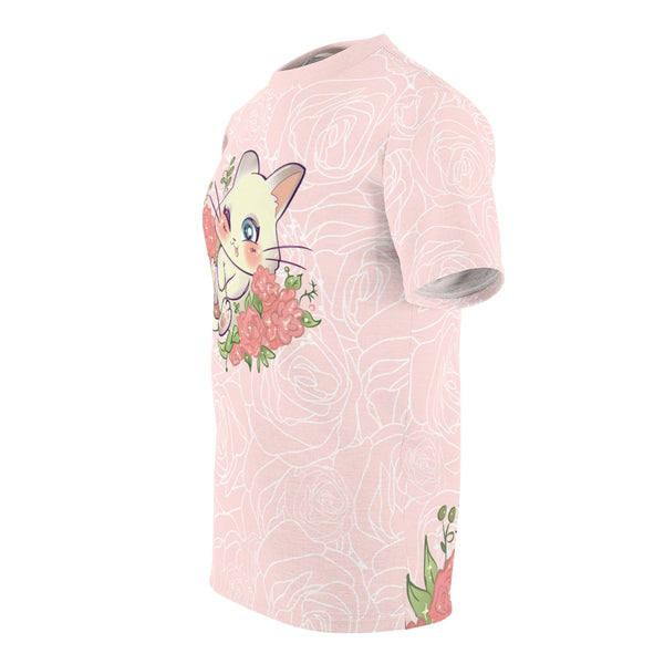 Cats and Roses Have Me Smiling Unisex AOP Tee