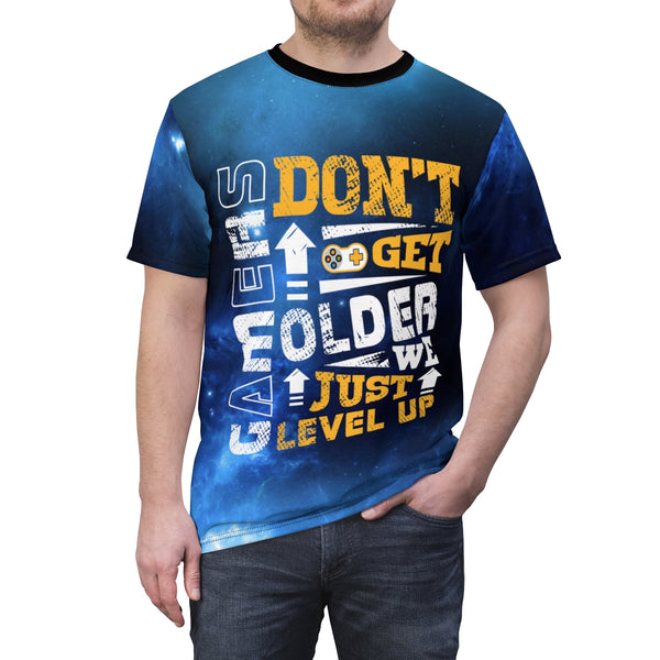 Gamers Don't Get Older We Just Level Up Unisex AOP Tee