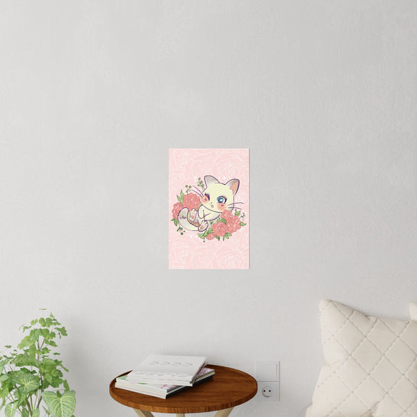 Cute Nyan Cat Pink Flower Removable Wall Decal
